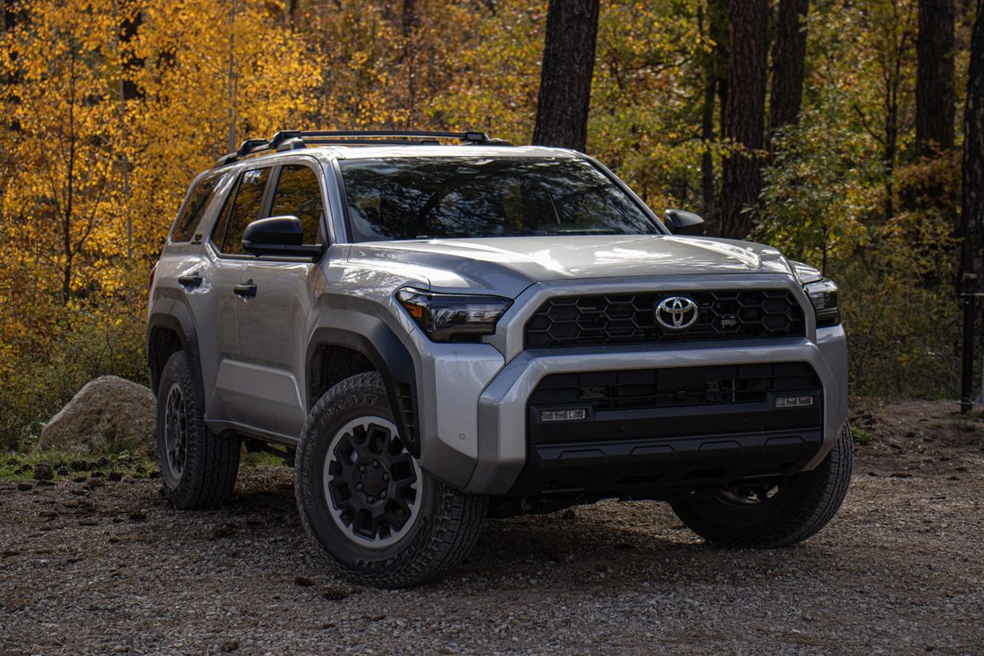 Silver Toyota 4Runner TRD Off-Road parked in an autumn forest